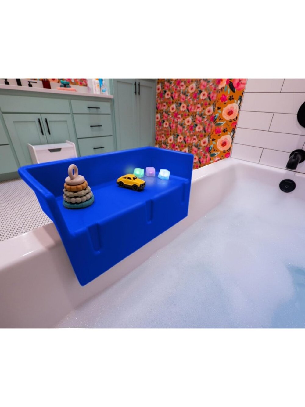 Kids Mini Bathtub Splash Guard & Toy Tray Bath Shelf - Blue Bath Accessory